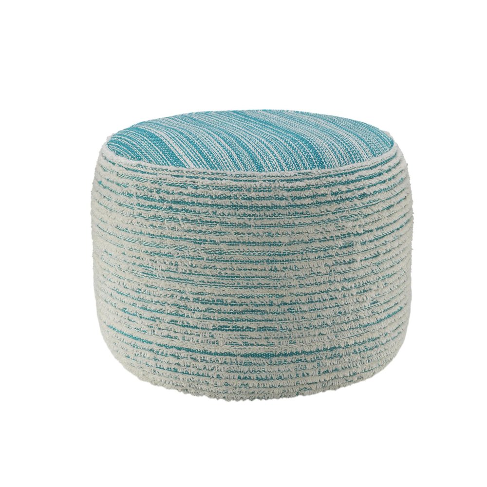 Blue Fabric Cylinder Striped Pouf Ottoman - 18-inch