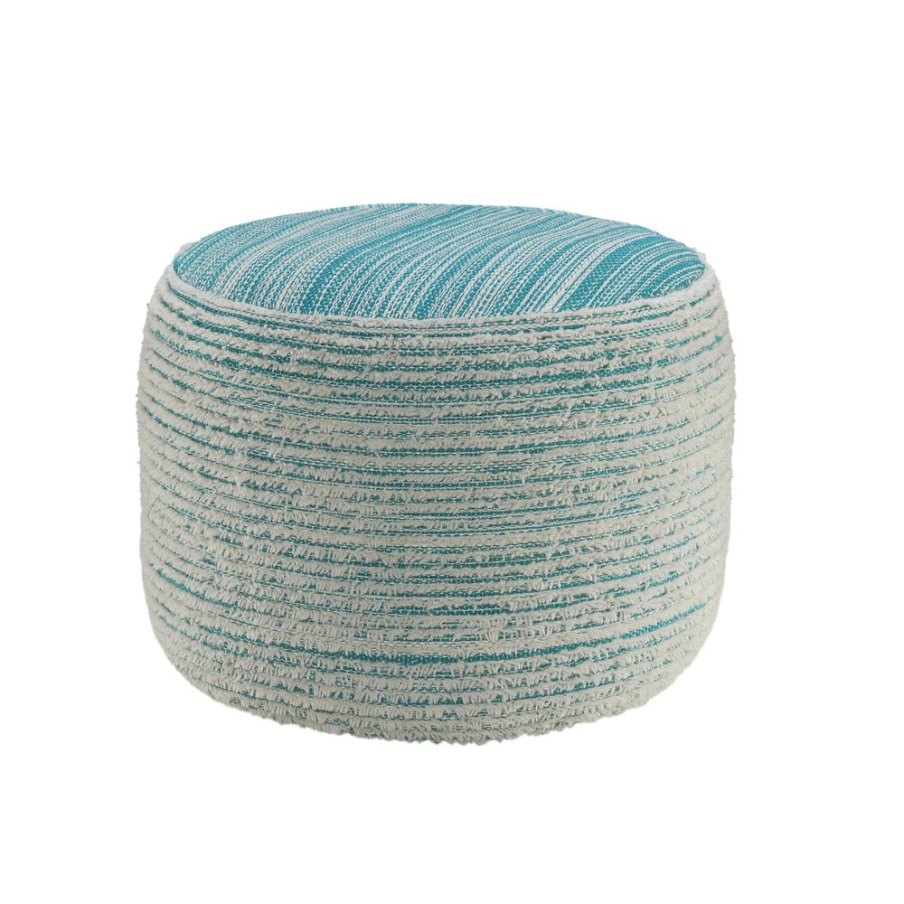 Blue Fabric Cylinder Striped Pouf Ottoman - 18-inch