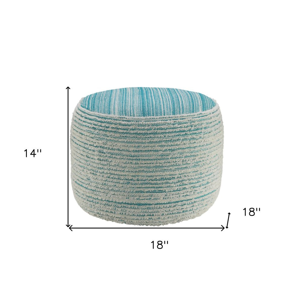 Blue Fabric Cylinder Striped Pouf Ottoman - 18-inch