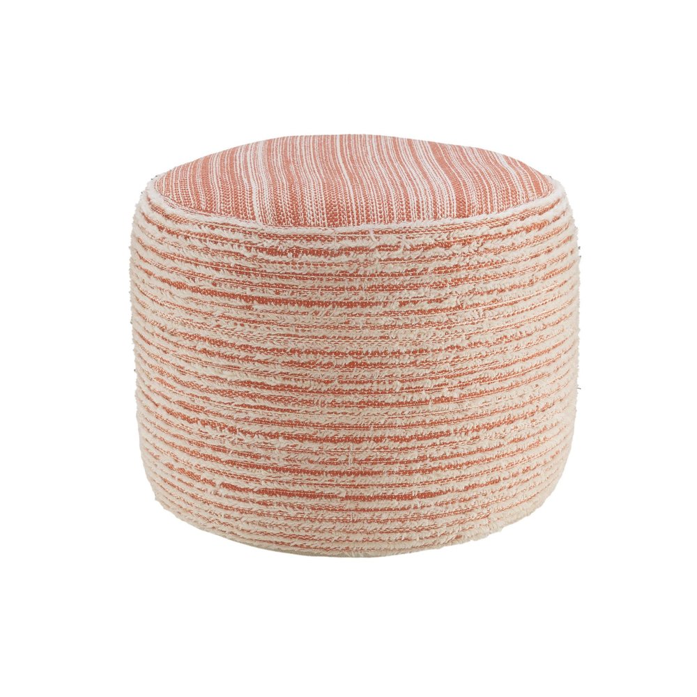 Blue Fabric Cylinder Striped Pouf Ottoman - 18-inch