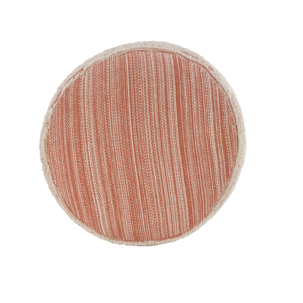 Blue Fabric Cylinder Striped Pouf Ottoman - 18-inch