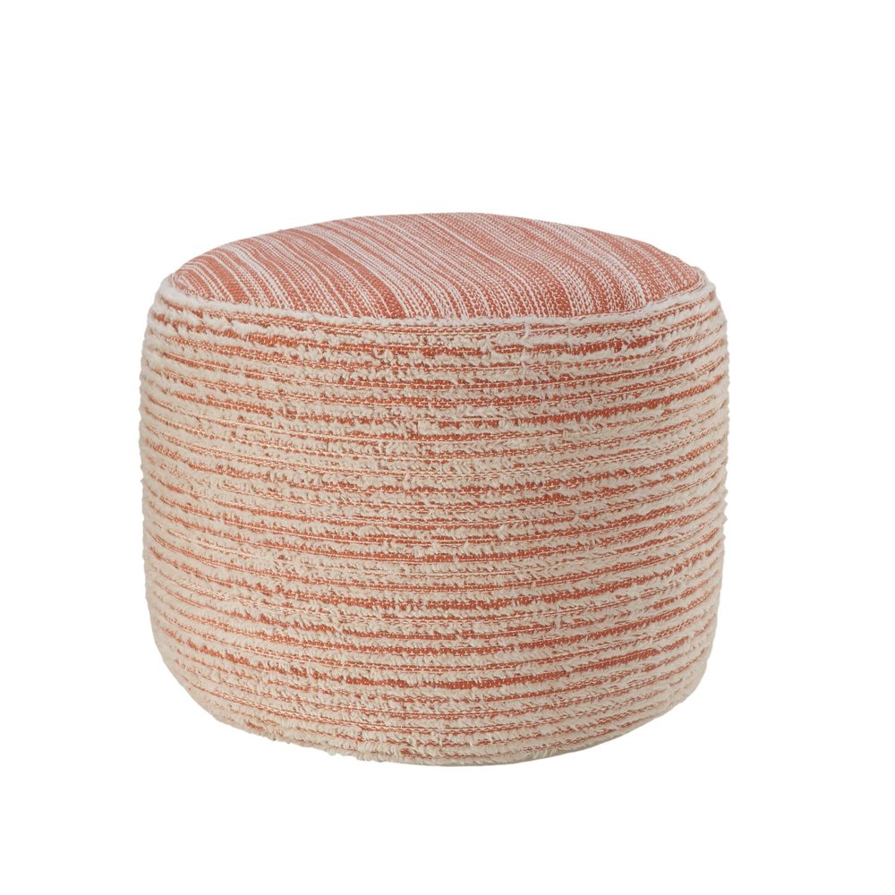 Blue Fabric Cylinder Striped Pouf Ottoman - 18-inch