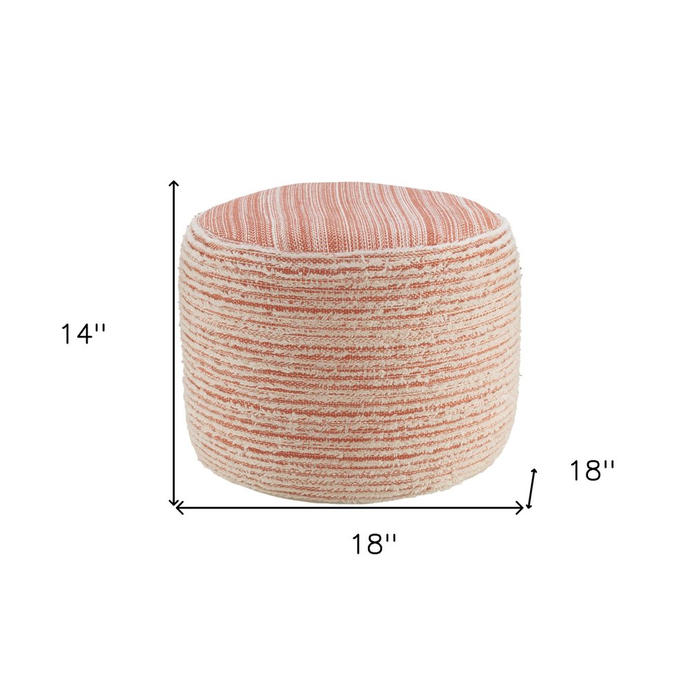 Blue Fabric Cylinder Striped Pouf Ottoman - 18-inch