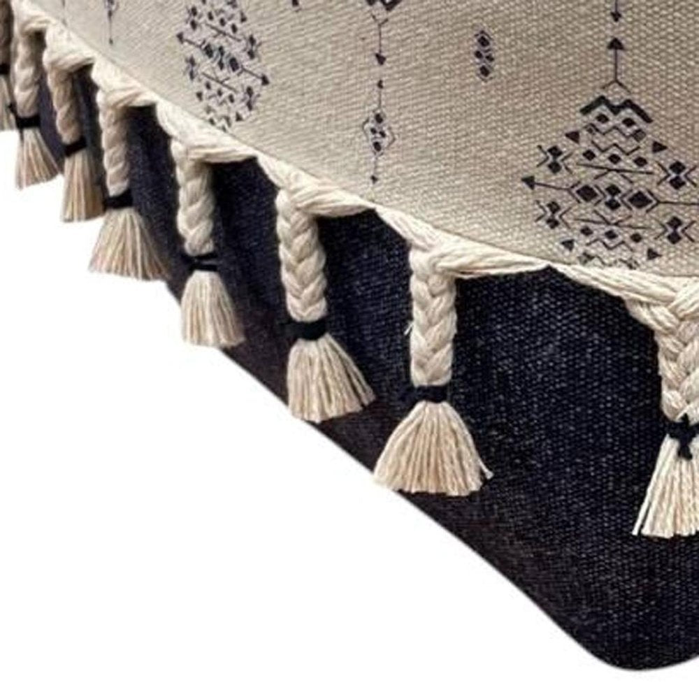 Natural and Navy Blue Cotton Medallion Pouf Ottoman - 18-inch