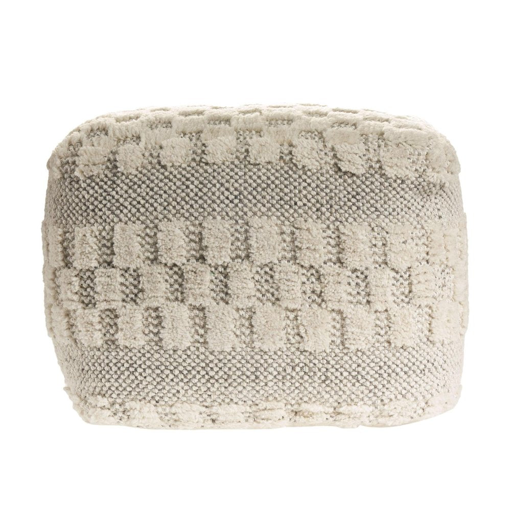 Beige Geometric Pouf Ottoman - 18-inch