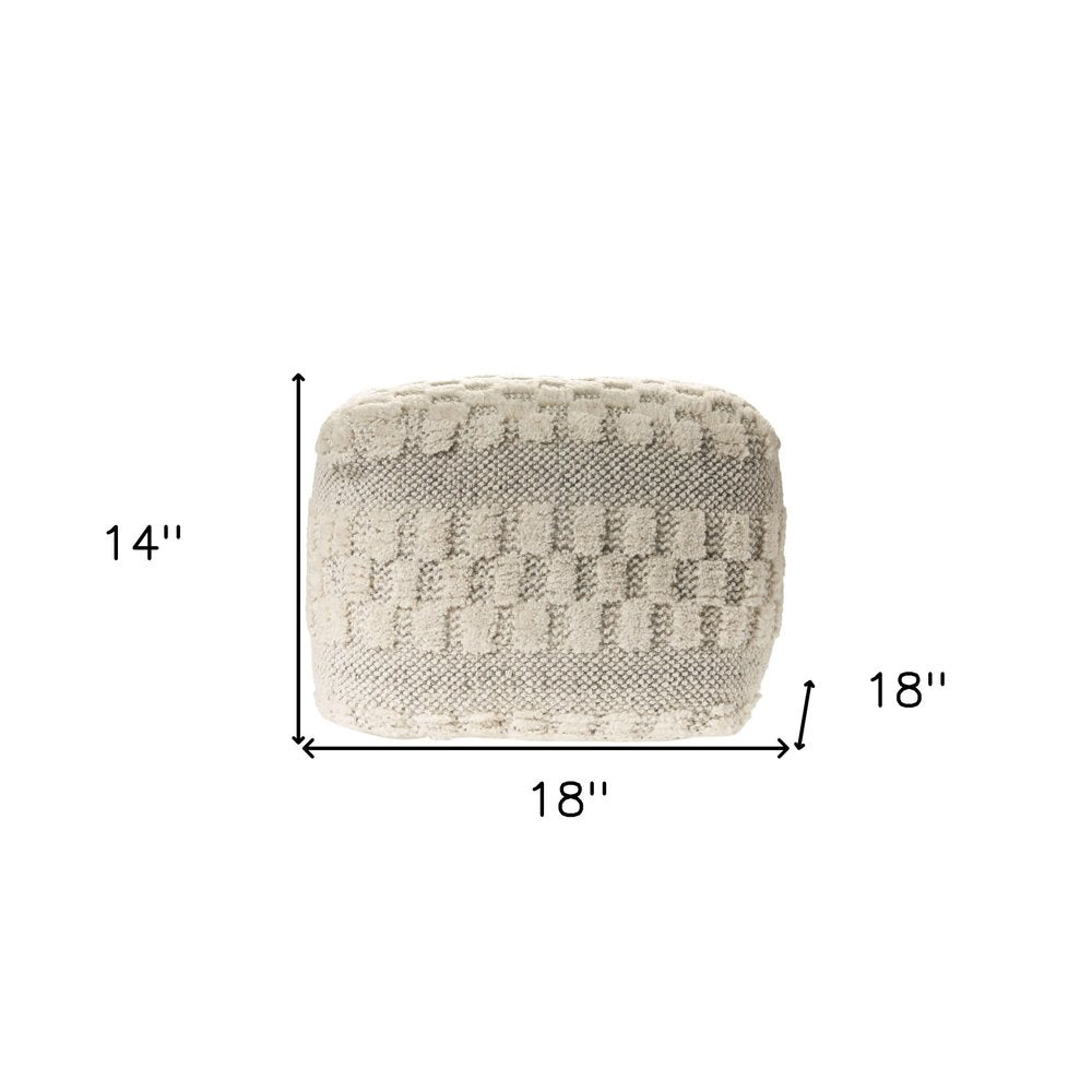 Beige Geometric Pouf Ottoman - 18-inch