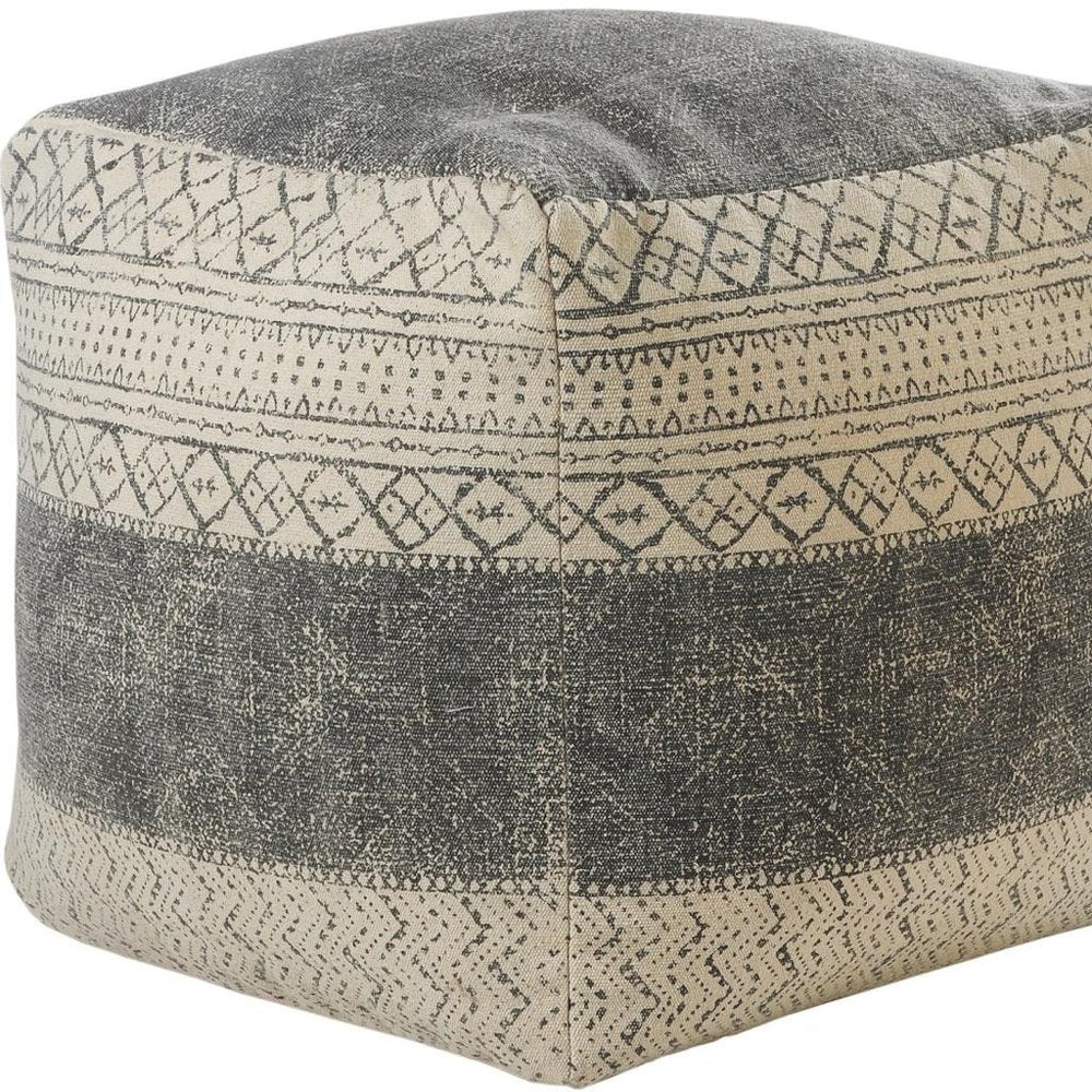 Cream Cotton Tribal Pouf Ottoman - 20-inch
