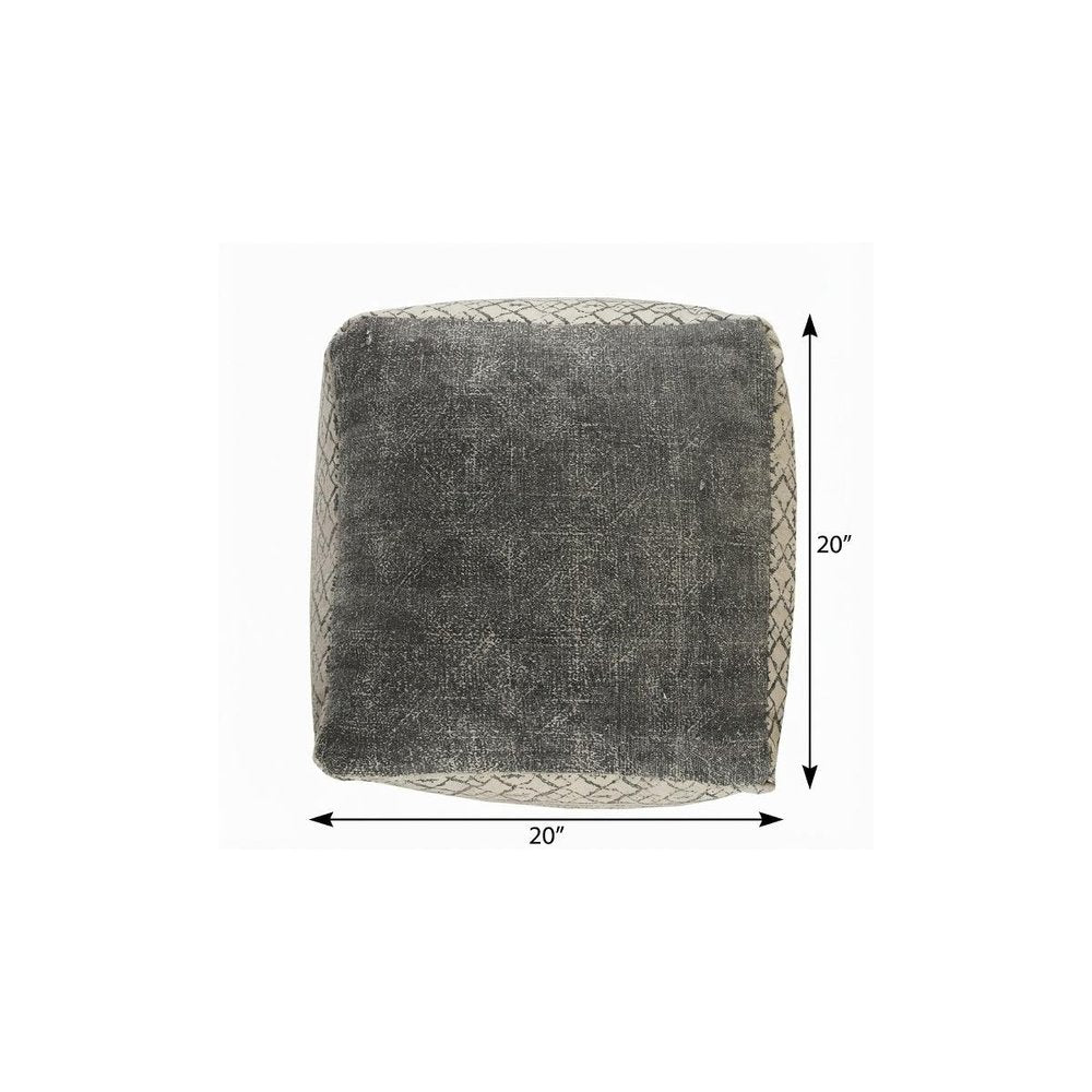 Cream Cotton Tribal Pouf Ottoman - 20-inch
