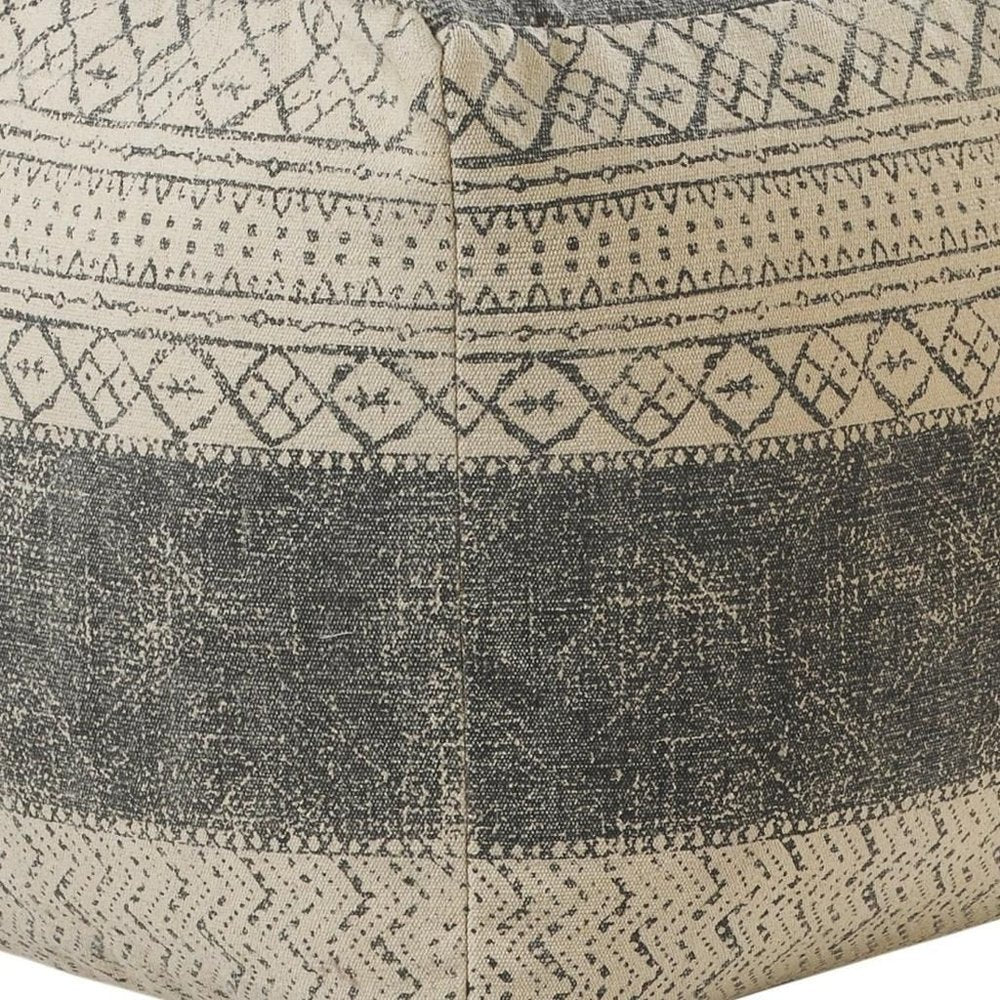Cream Cotton Tribal Pouf Ottoman - 20-inch
