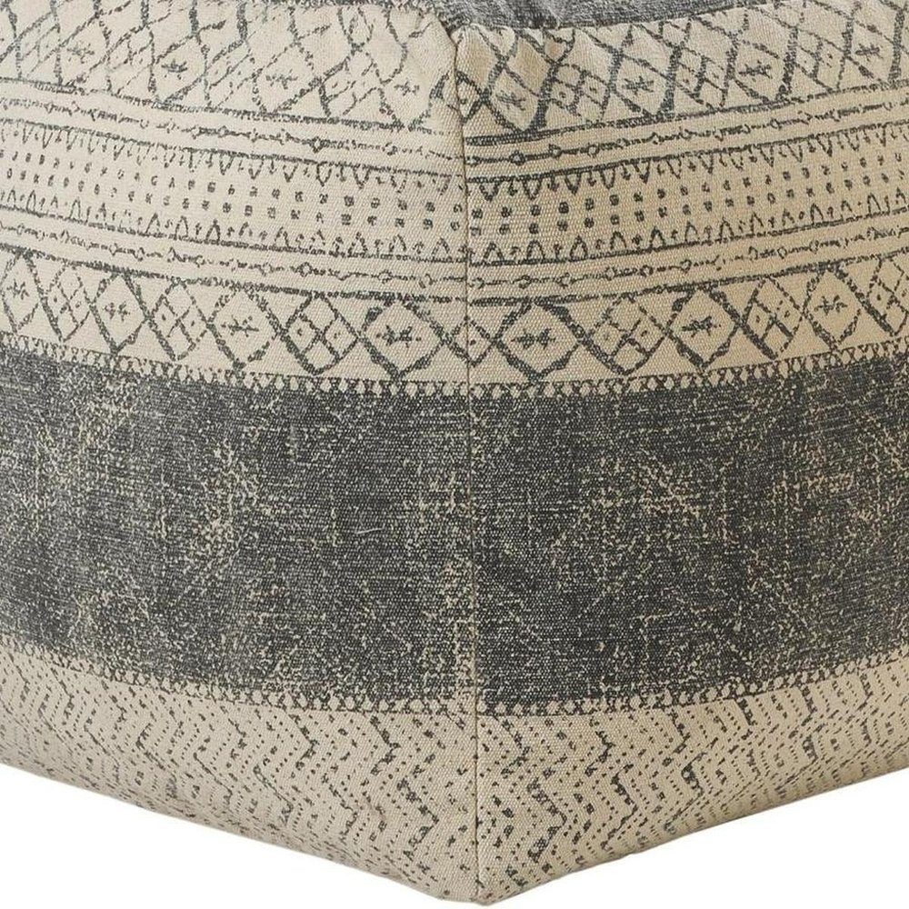 Cream Cotton Tribal Pouf Ottoman - 20-inch