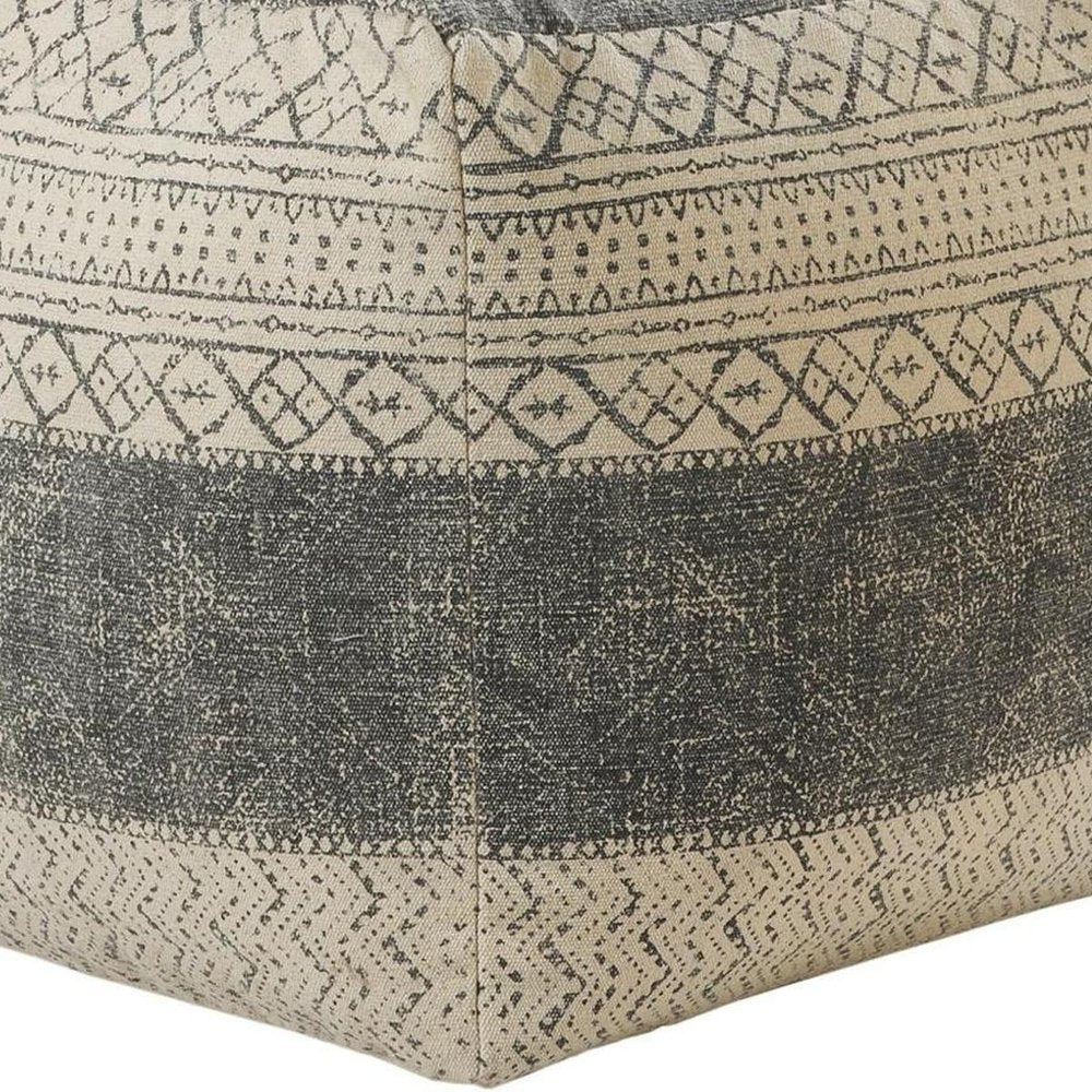 Cream Cotton Tribal Pouf Ottoman - 20-inch