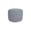Blue and White Cotton Striped Cylinder Pouf Ottoman - 18-inch
