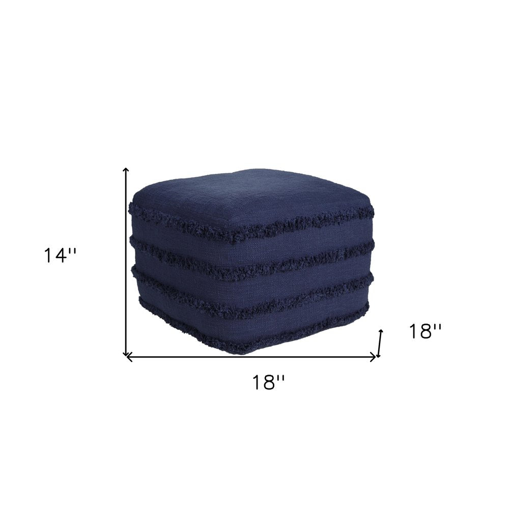 Blue Cotton Striped Pouf Ottoman - 18-inch