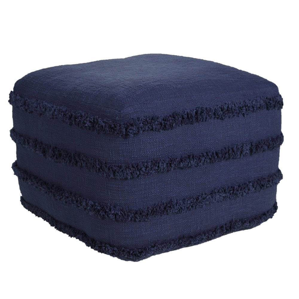 Blue Cotton Striped Pouf Ottoman - 18-inch