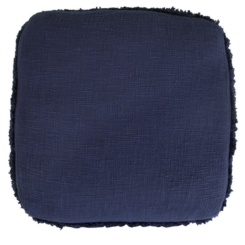 Blue Cotton Striped Pouf Ottoman - 18-inch