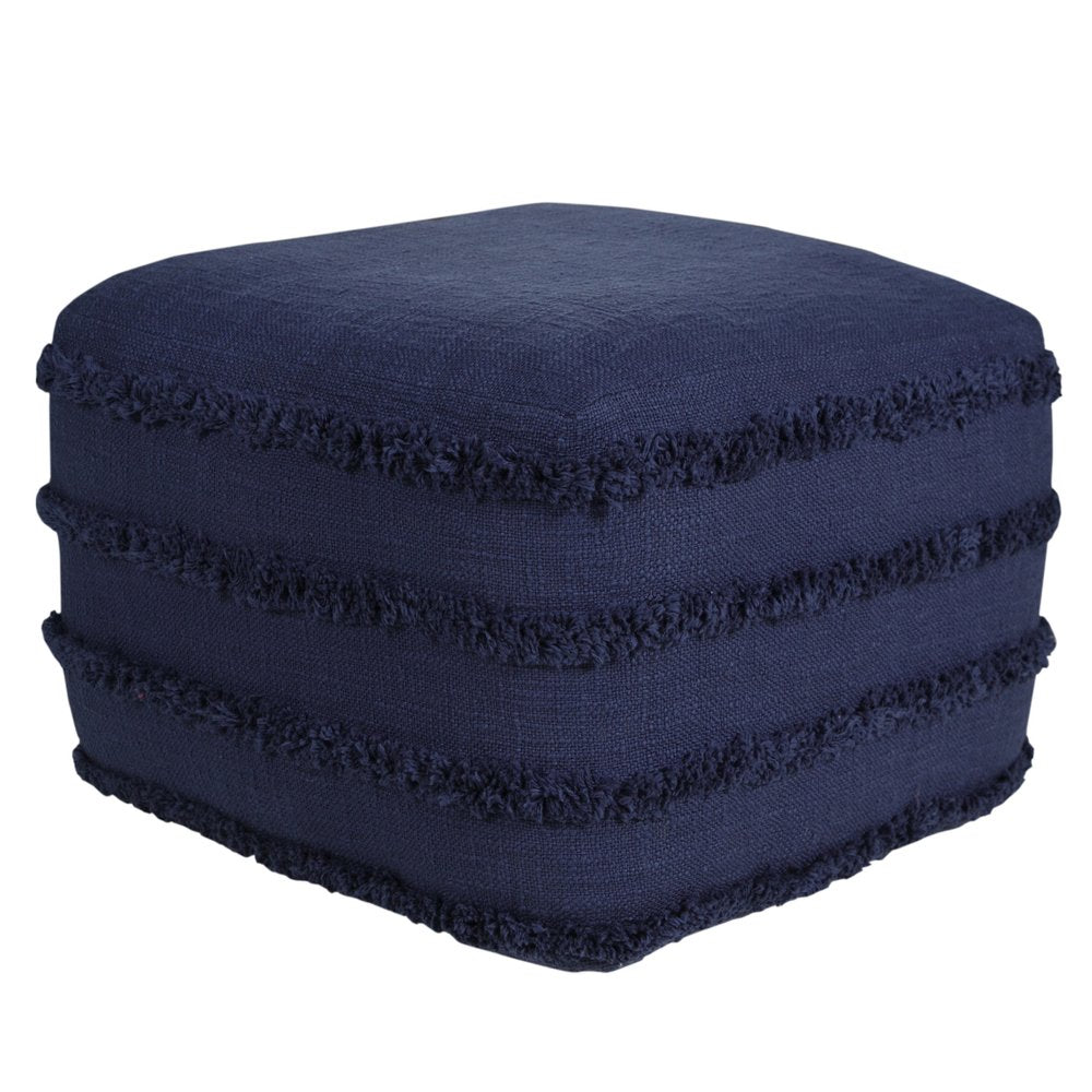 Blue Cotton Striped Pouf Ottoman - 18-inch
