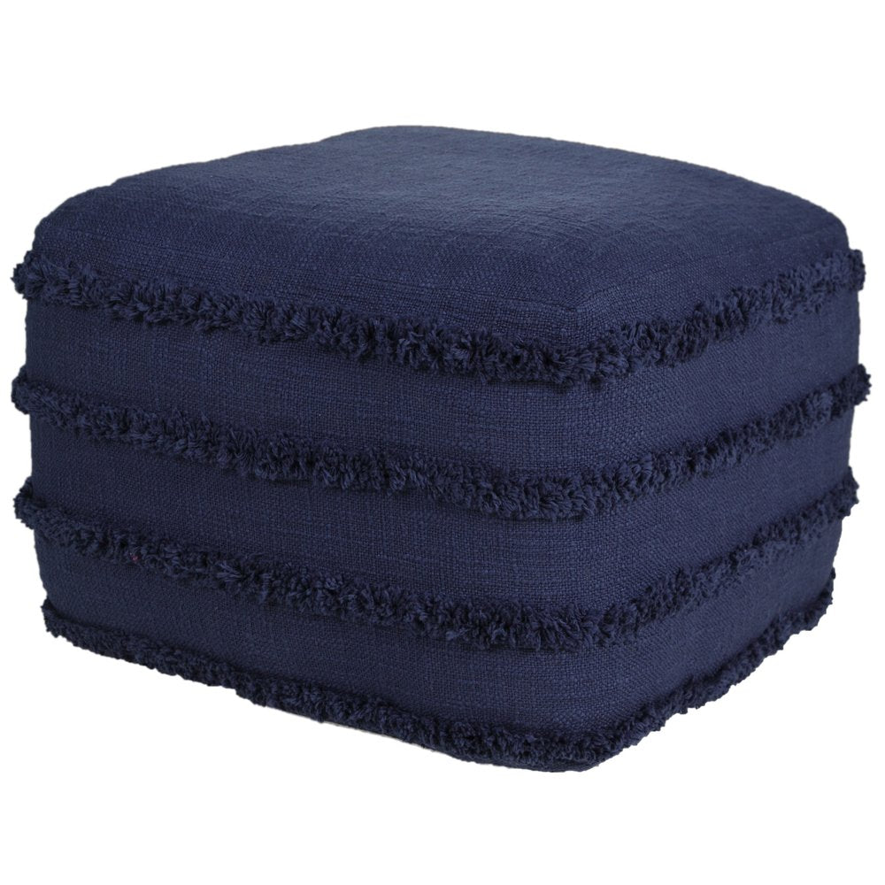 Blue Cotton Striped Pouf Ottoman - 18-inch