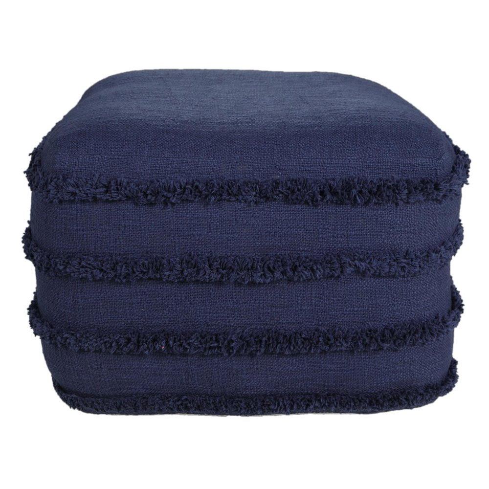 Blue Cotton Striped Pouf Ottoman - 18-inch