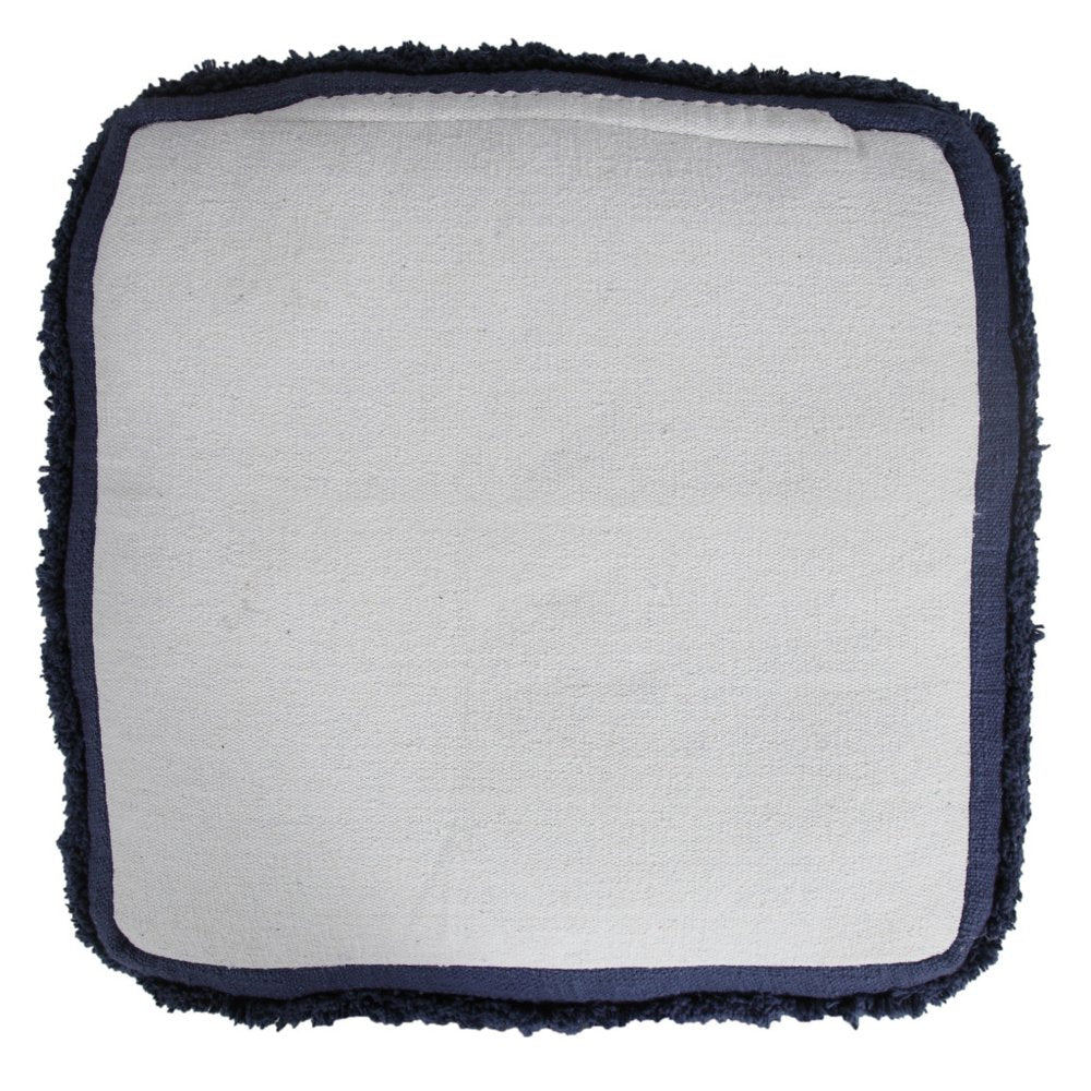 Blue Cotton Striped Pouf Ottoman - 18-inch