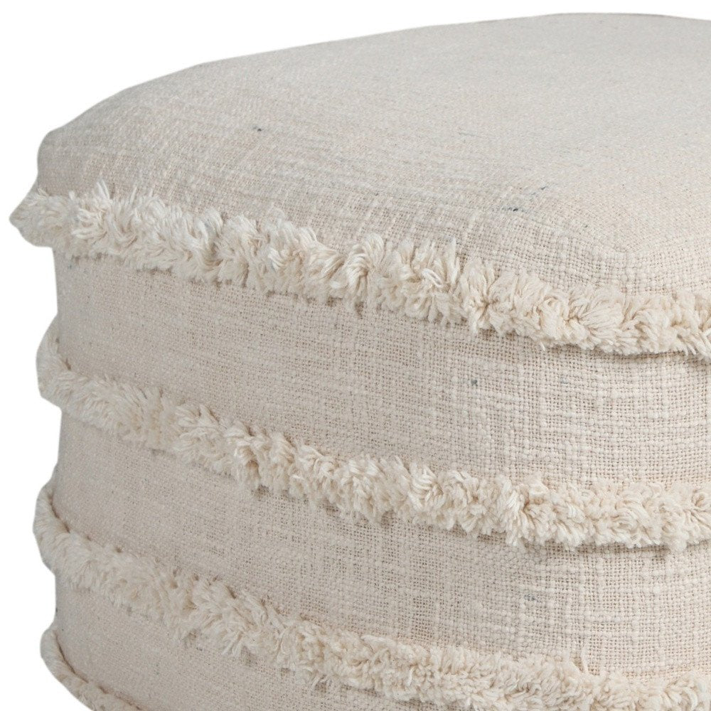 Blue Cotton Striped Pouf Ottoman - 18-inch