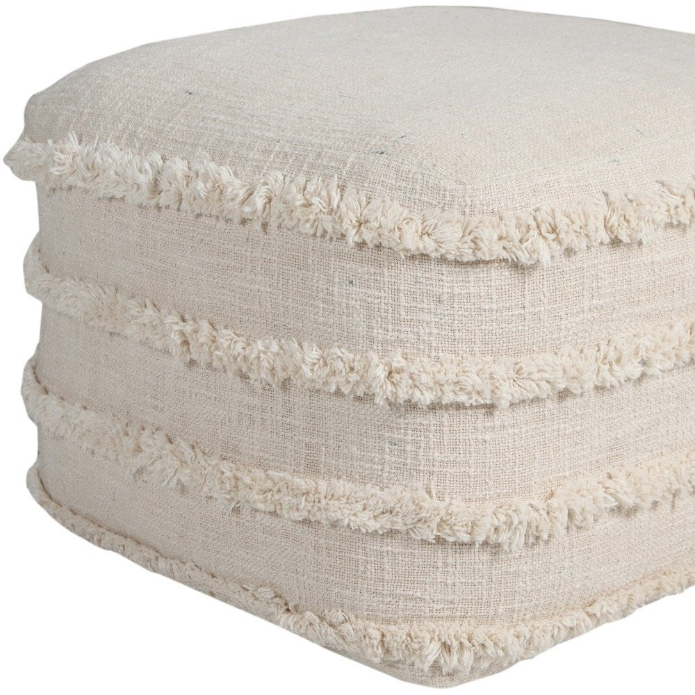 Blue Cotton Striped Pouf Ottoman - 18-inch