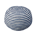 Blue Cotton Blend Round Striped Pouf Ottoman - 20-inch