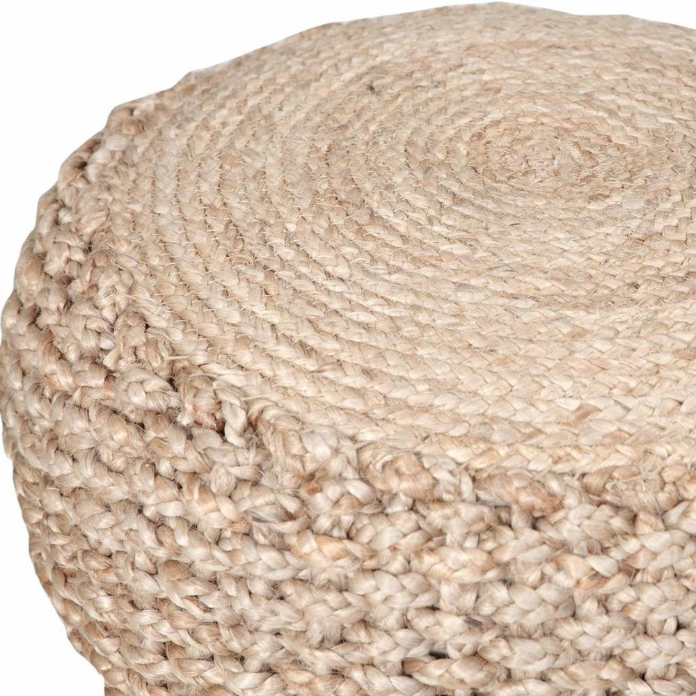 Tan Round Geometric Pouf Ottoman - 20-inch