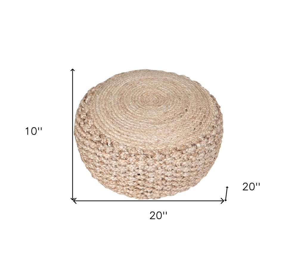Tan Round Geometric Pouf Ottoman - 20-inch