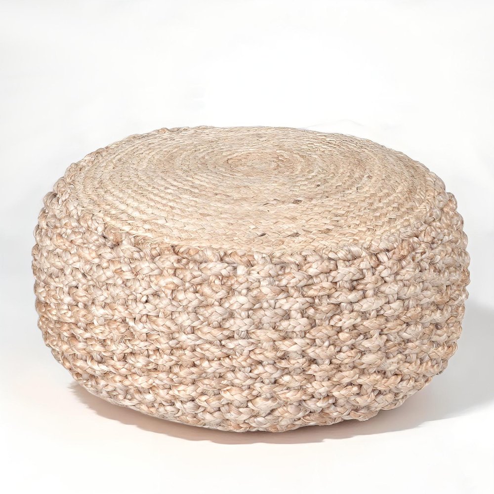 Tan Round Geometric Pouf Ottoman - 20-inch