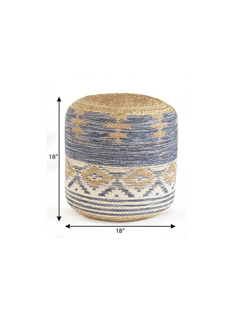 Blue Cylinder Geometric Pouf Ottoman - 18-inch