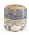Blue Cylinder Geometric Pouf Ottoman - 18-inch