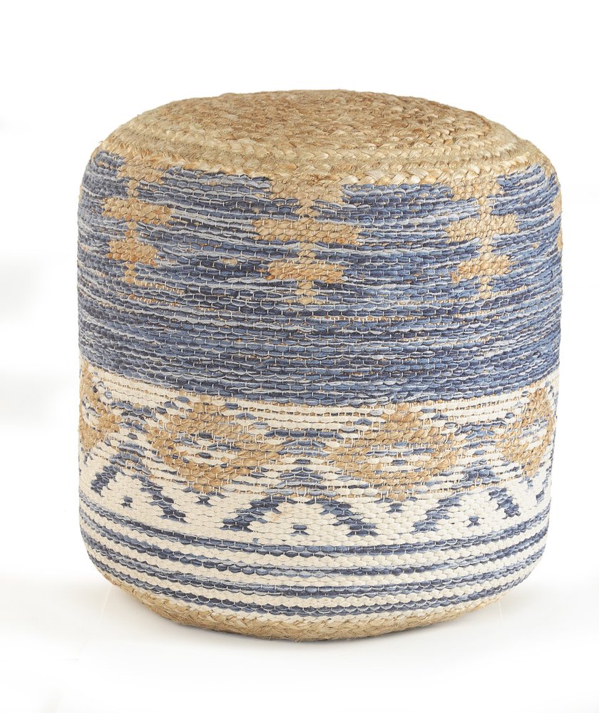 Blue Cylinder Geometric Pouf Ottoman - 18-inch