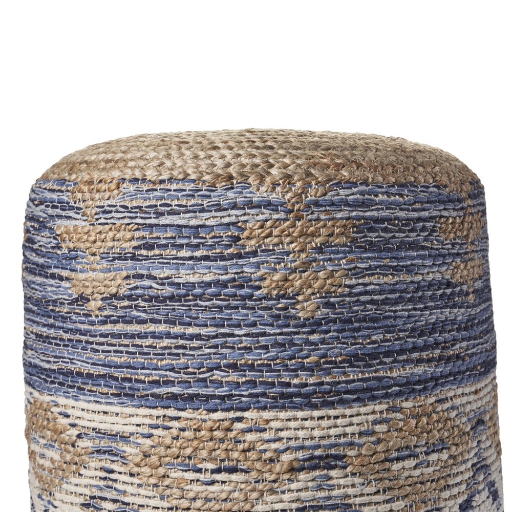 Blue Cylinder Geometric Pouf Ottoman - 18-inch