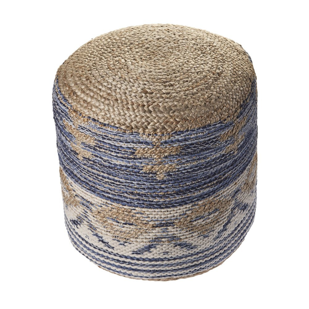 Blue Cylinder Geometric Pouf Ottoman - 18-inch
