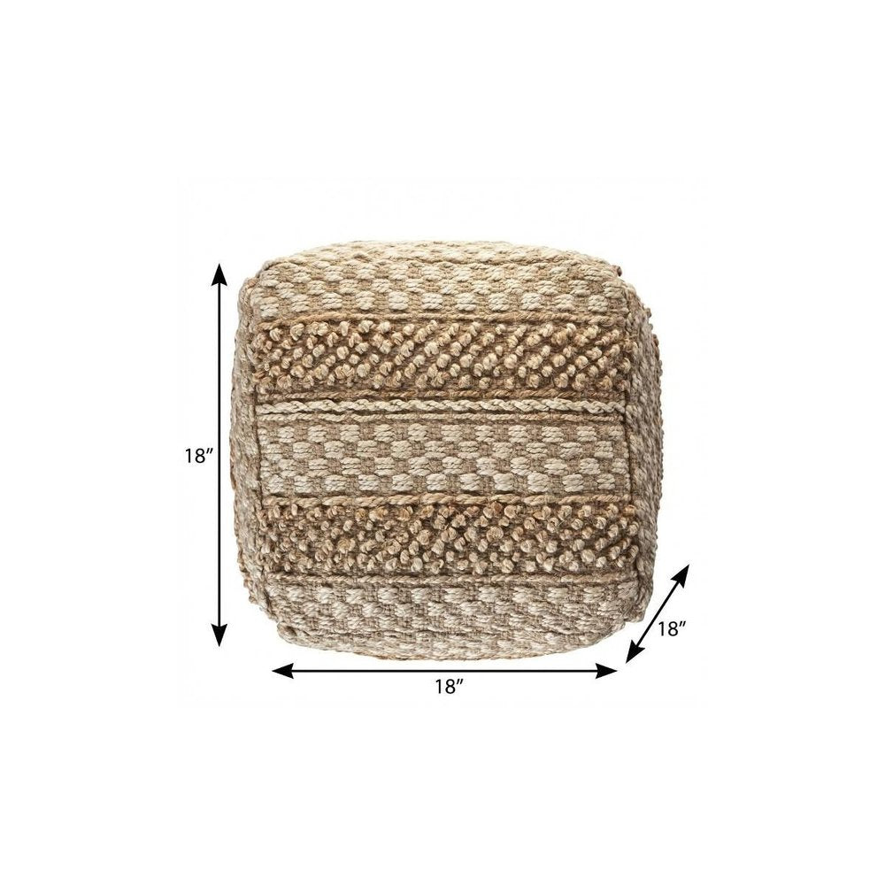 Tan Striped Pouf Ottoman - 18-inch