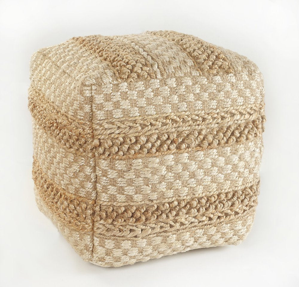 Tan Striped Pouf Ottoman - 18-inch