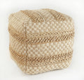 Tan Striped Pouf Ottoman - 18-inch