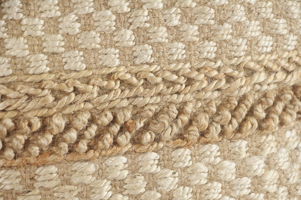 Tan Striped Pouf Ottoman - 18-inch