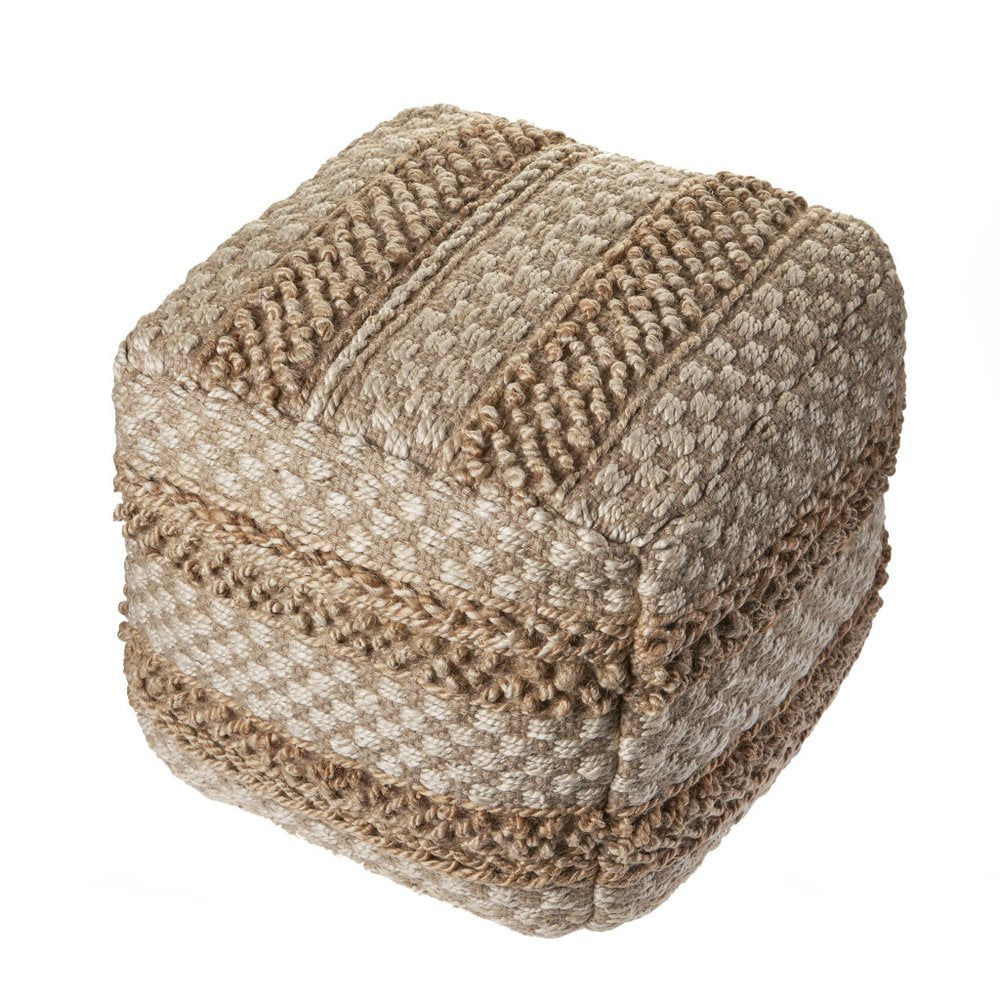 Tan Striped Pouf Ottoman - 18-inch