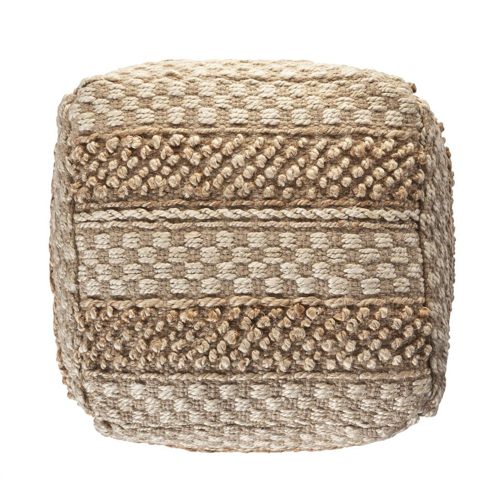 Tan Striped Pouf Ottoman - 18-inch