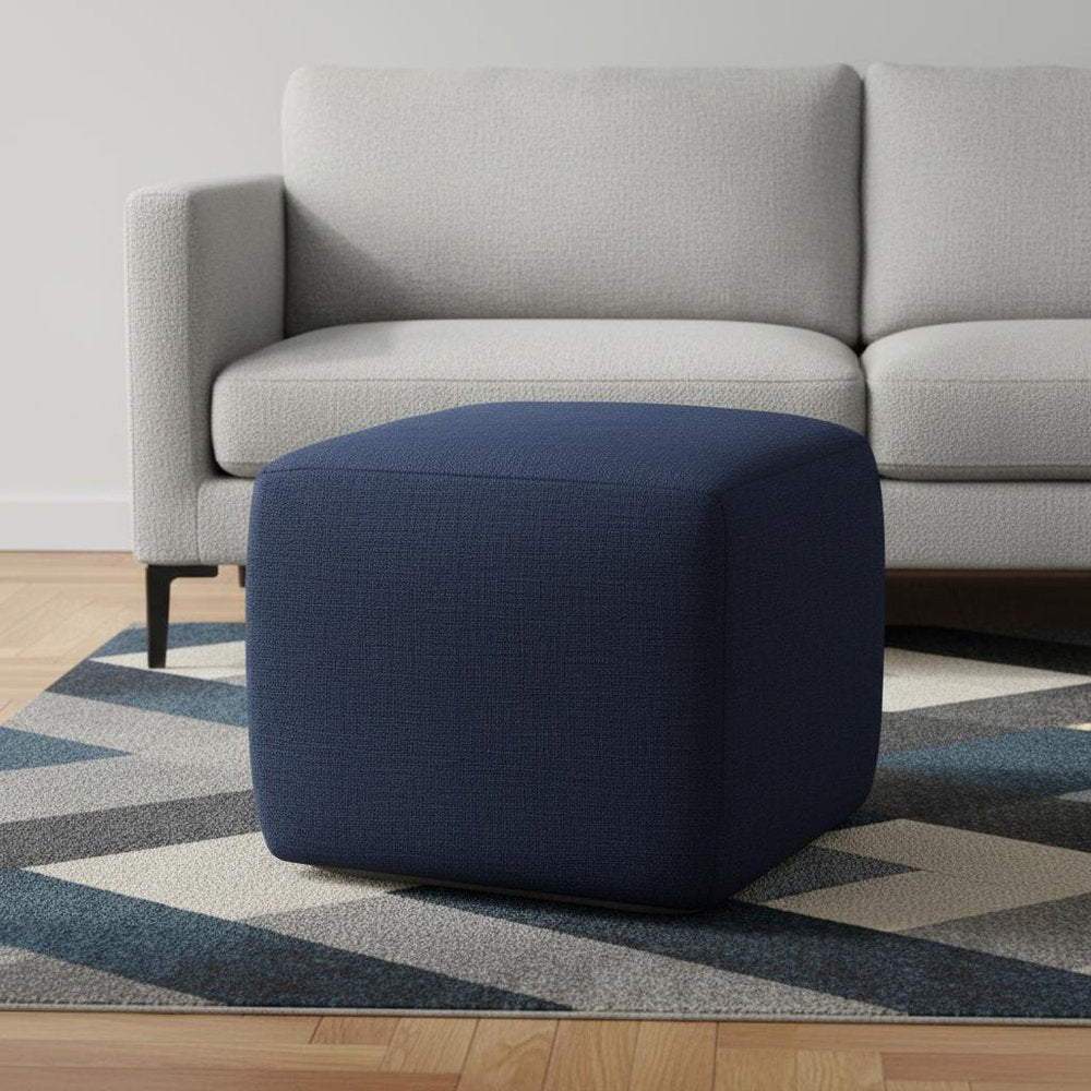 Blue Cotton Patchwork Pouf Ottoman - 18-inch