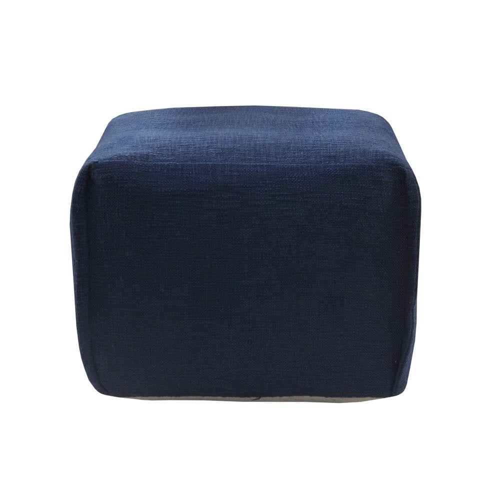 Blue Cotton Patchwork Pouf Ottoman - 18-inch