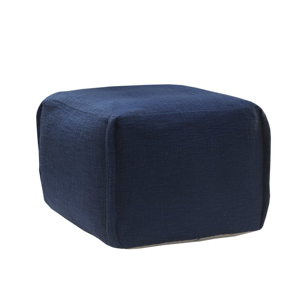 Blue Cotton Patchwork Pouf Ottoman - 18-inch