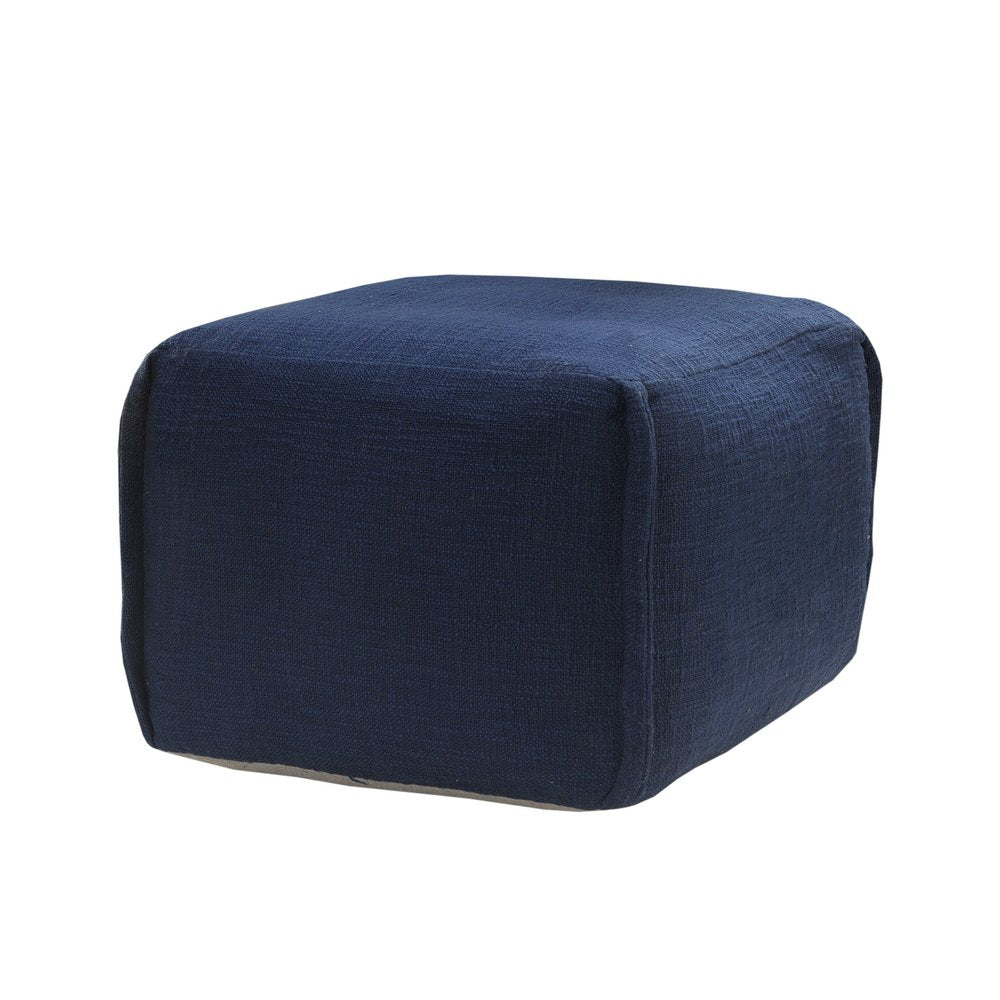 Blue Cotton Patchwork Pouf Ottoman - 18-inch
