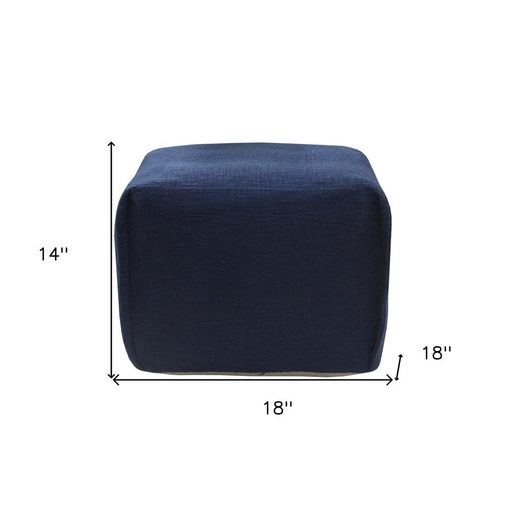 Blue Cotton Patchwork Pouf Ottoman - 18-inch