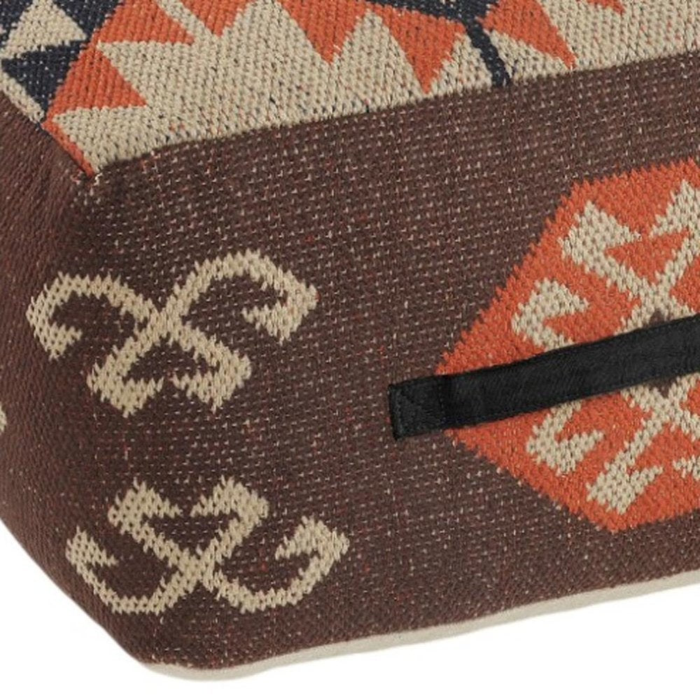 Brown Tribal Pouf Ottoman - 18-inch
