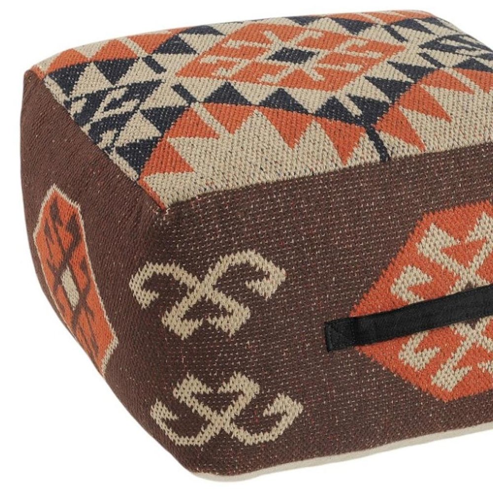 Brown Tribal Pouf Ottoman - 18-inch