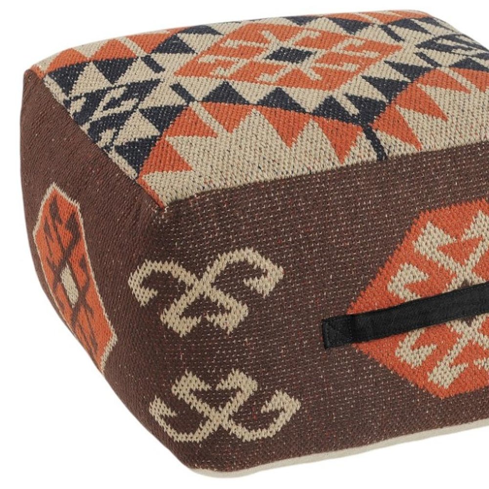 Brown Tribal Pouf Ottoman - 18-inch