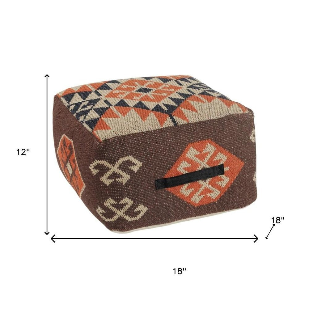 Brown Tribal Pouf Ottoman - 18-inch