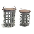 Set of Two 16 Grey and Brown Round End Tables